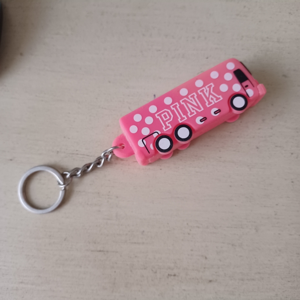 Vintage PINK Tour Bus Keychain Rare!